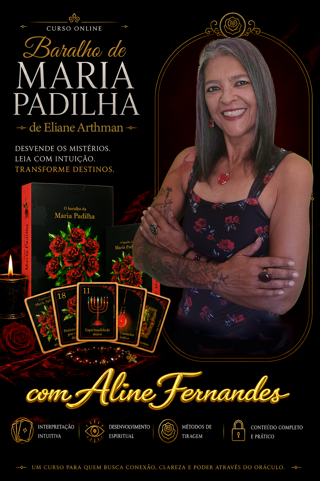 Arte promocional do curso Baralho de Maria Padilha